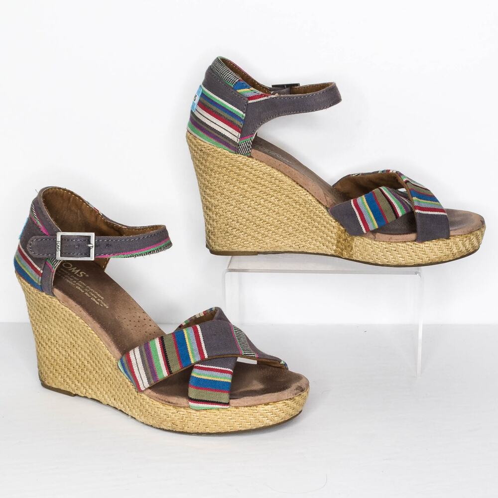 TOMS Sandals Wedge Platform Heels Espadrille Coastal Grandma Boho Preppy Retro 8